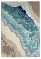 Blue and Cream Multicolor Hand Tufted Colorful Wool Rug.